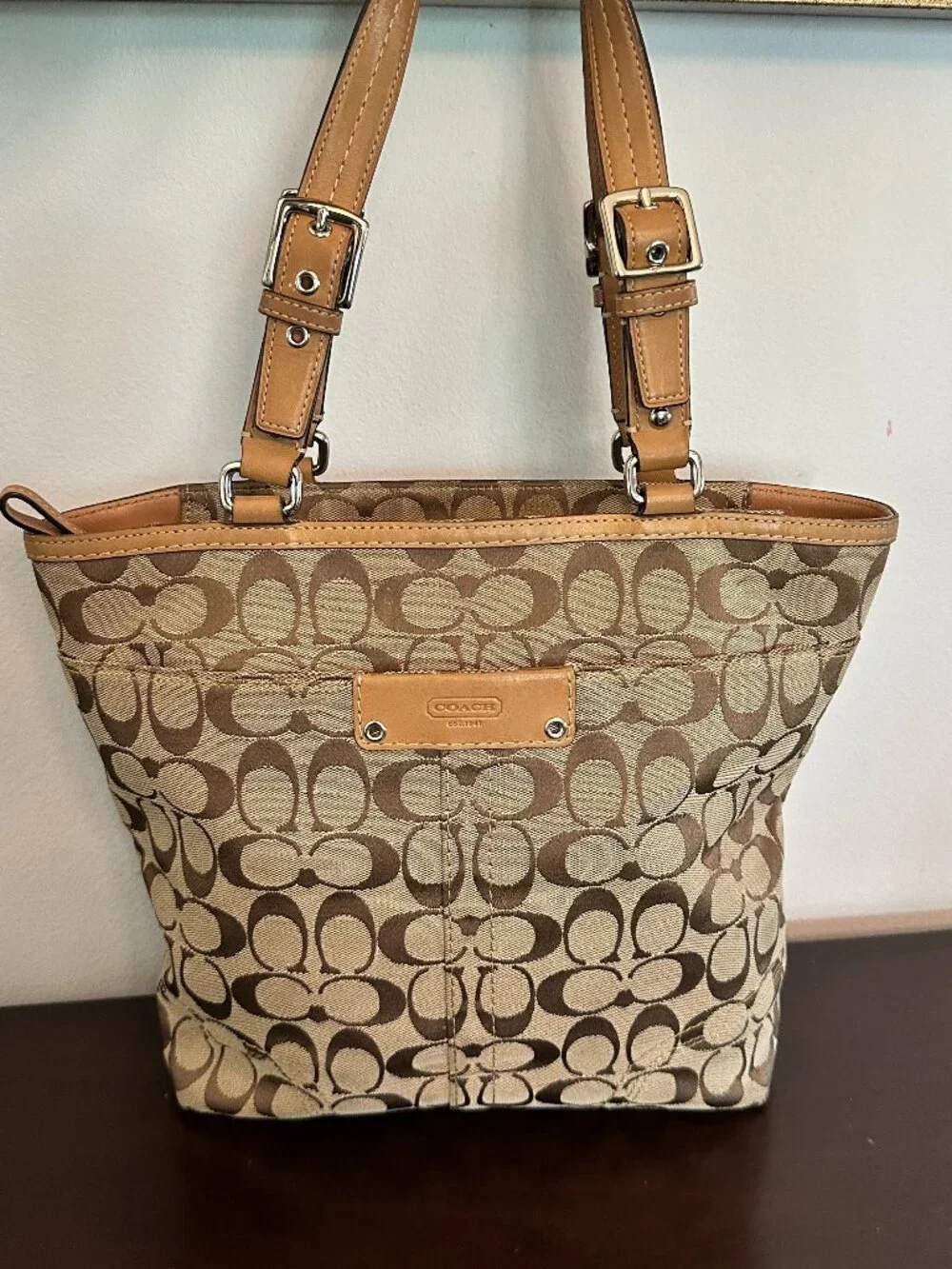 Vintage Coach Bag Signature Hamptons Bbook Tote Bag F13077 Tan Leather Handles